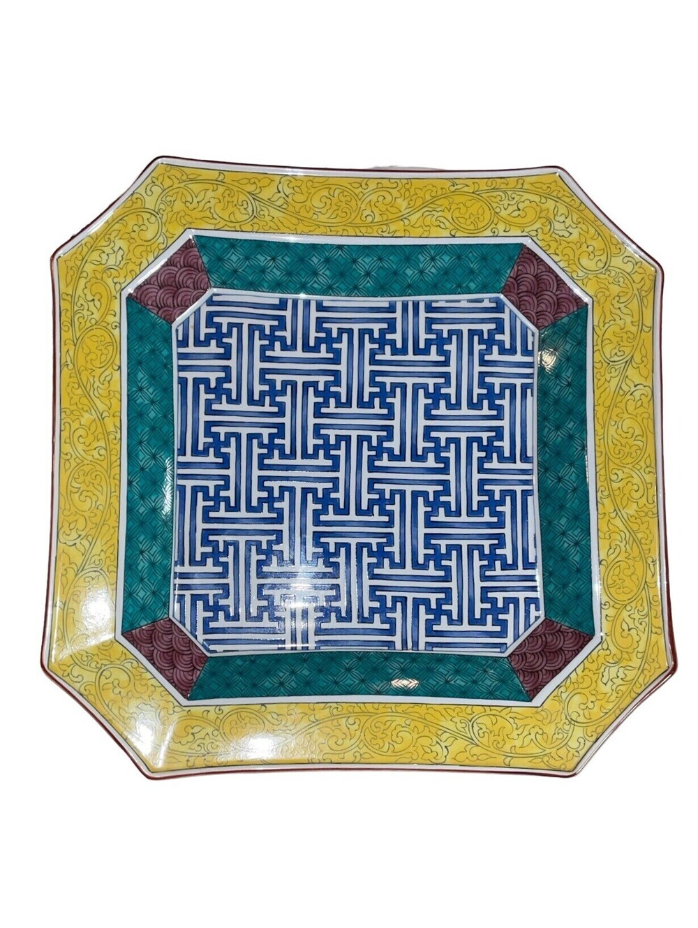 Takahashi Octegon Handpainted Geometrical Charger Imari Plate dish 10 1/2 × 13”
